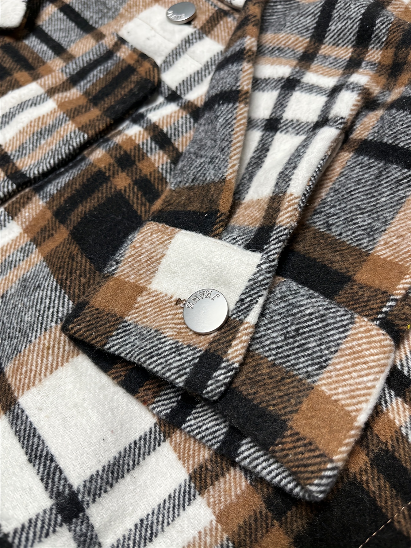 plaid print cropped jacket casual button front long sleeve outerwear womens clothing details 13