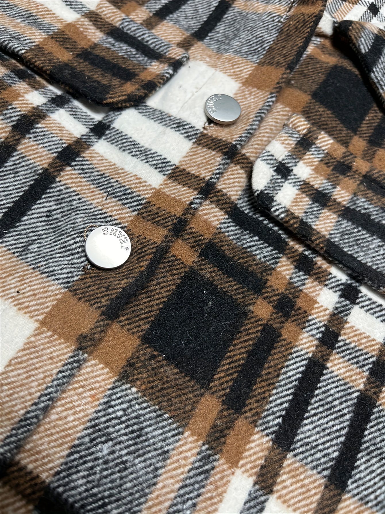 plaid print cropped jacket casual button front long sleeve outerwear womens clothing details 16