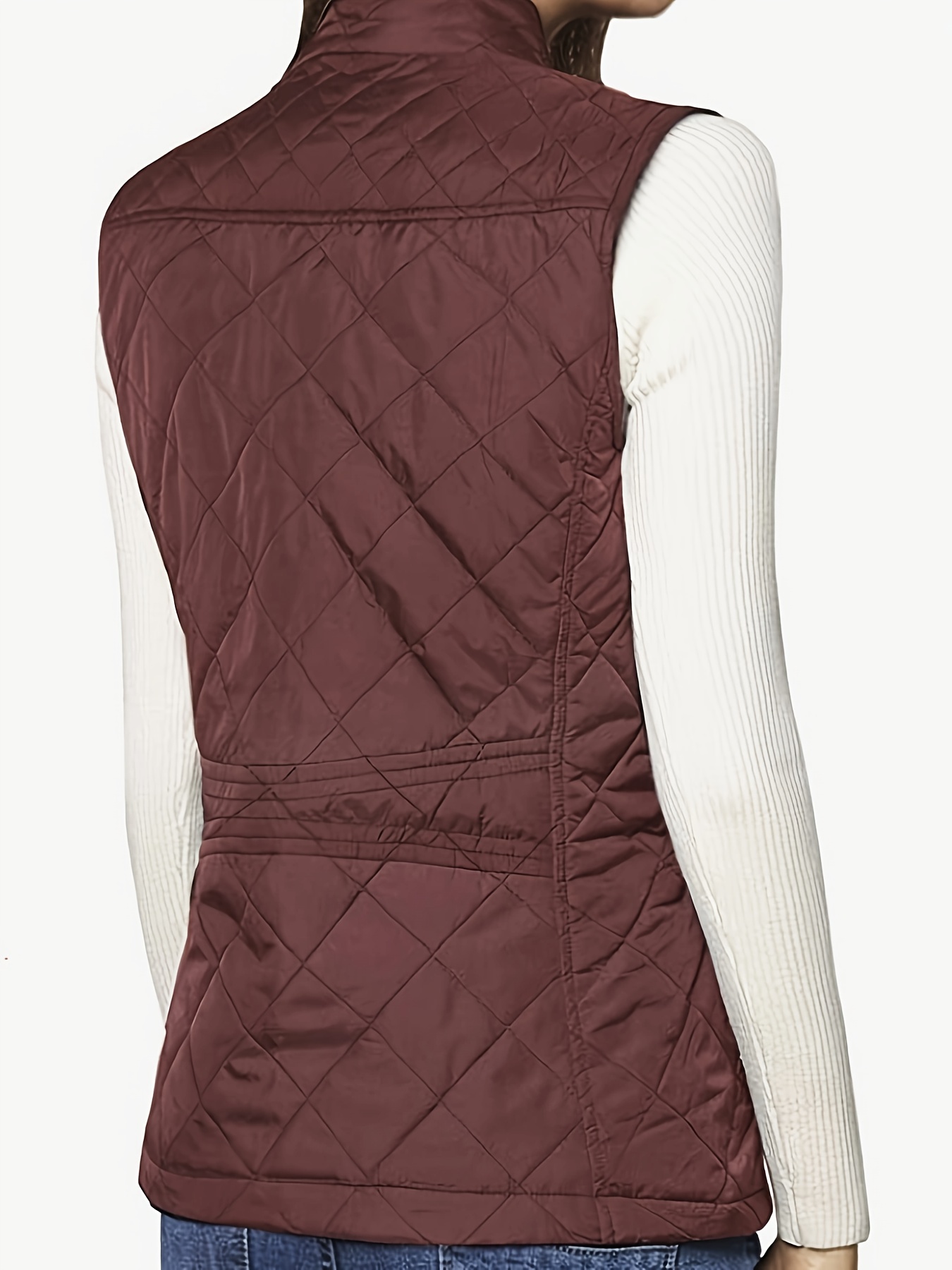 argyle pattern sleeveless vest casual zip up solid vest womens clothing details 11