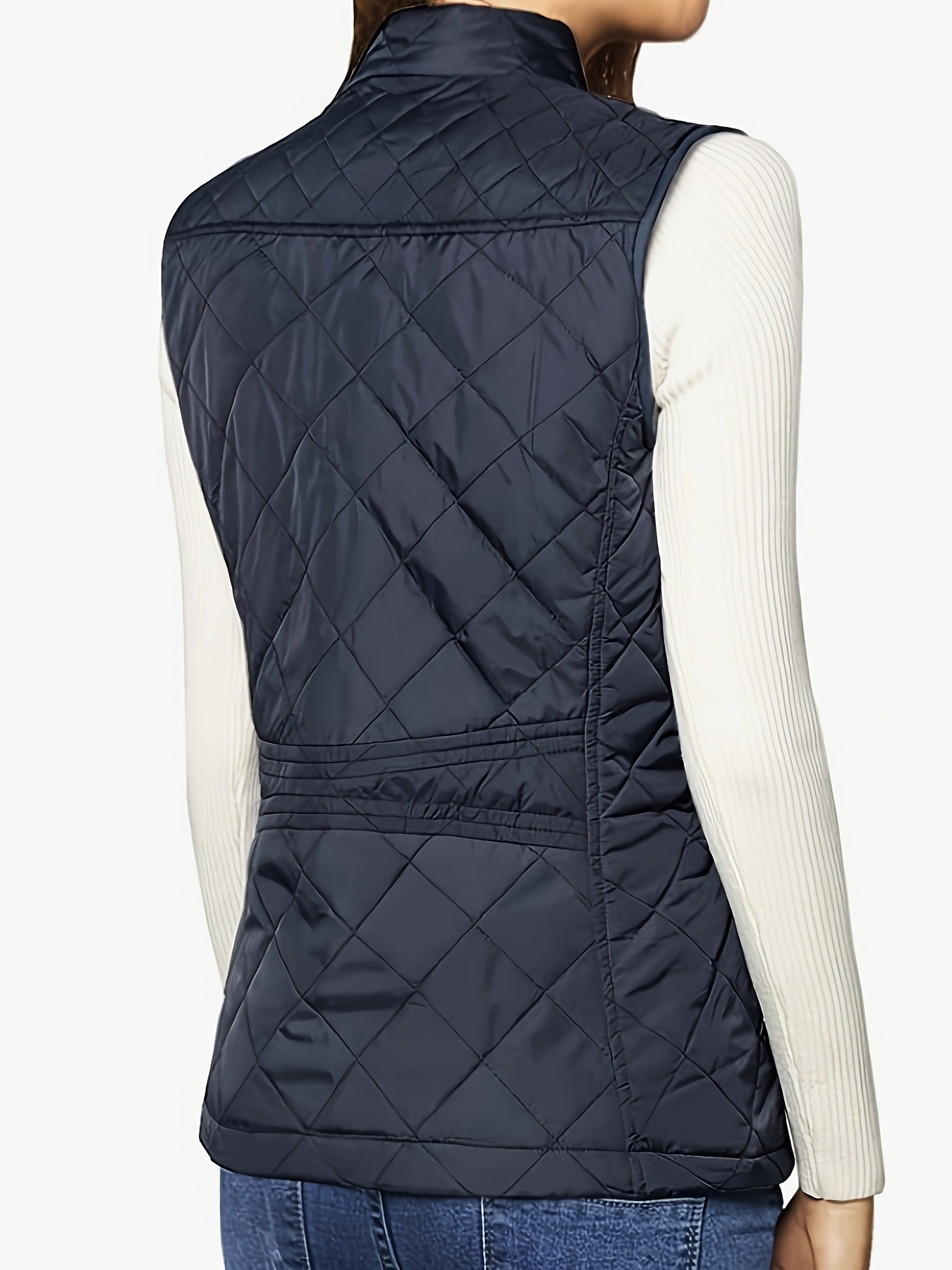 argyle pattern sleeveless vest casual zip up solid vest womens clothing details 28