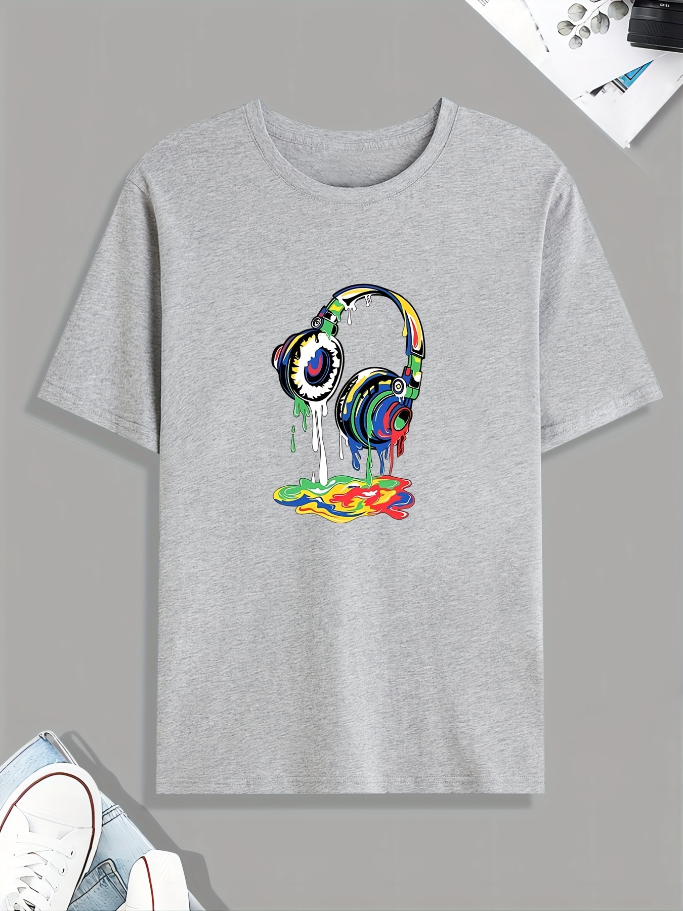 headset dripping color paint print t shirt tees for men casual short sleeve tshirt for summer spring fall tops as gifts details 0