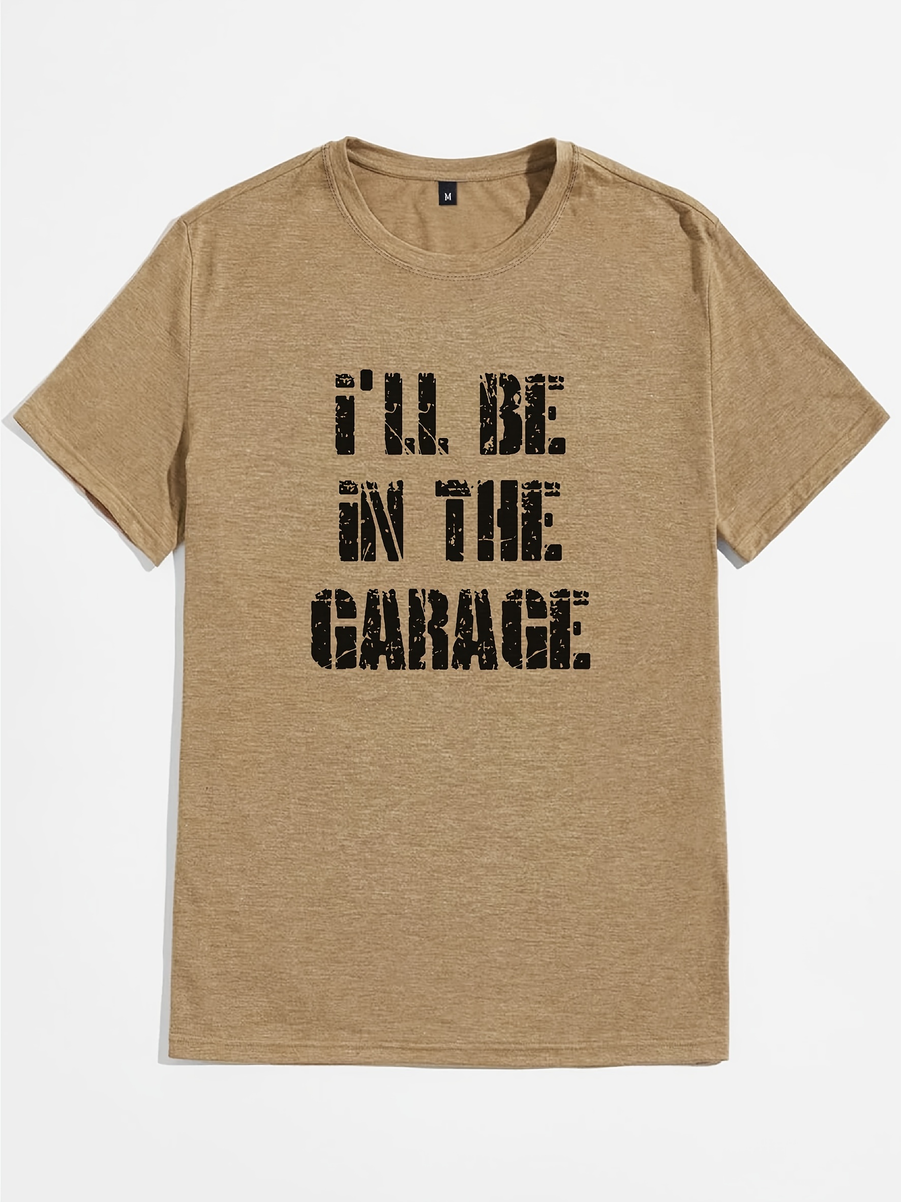 vintage ill be in the garage letter graphic print mens creative top casual short sleeve crew neck t shirt mens clothing for summer outdoor details 4