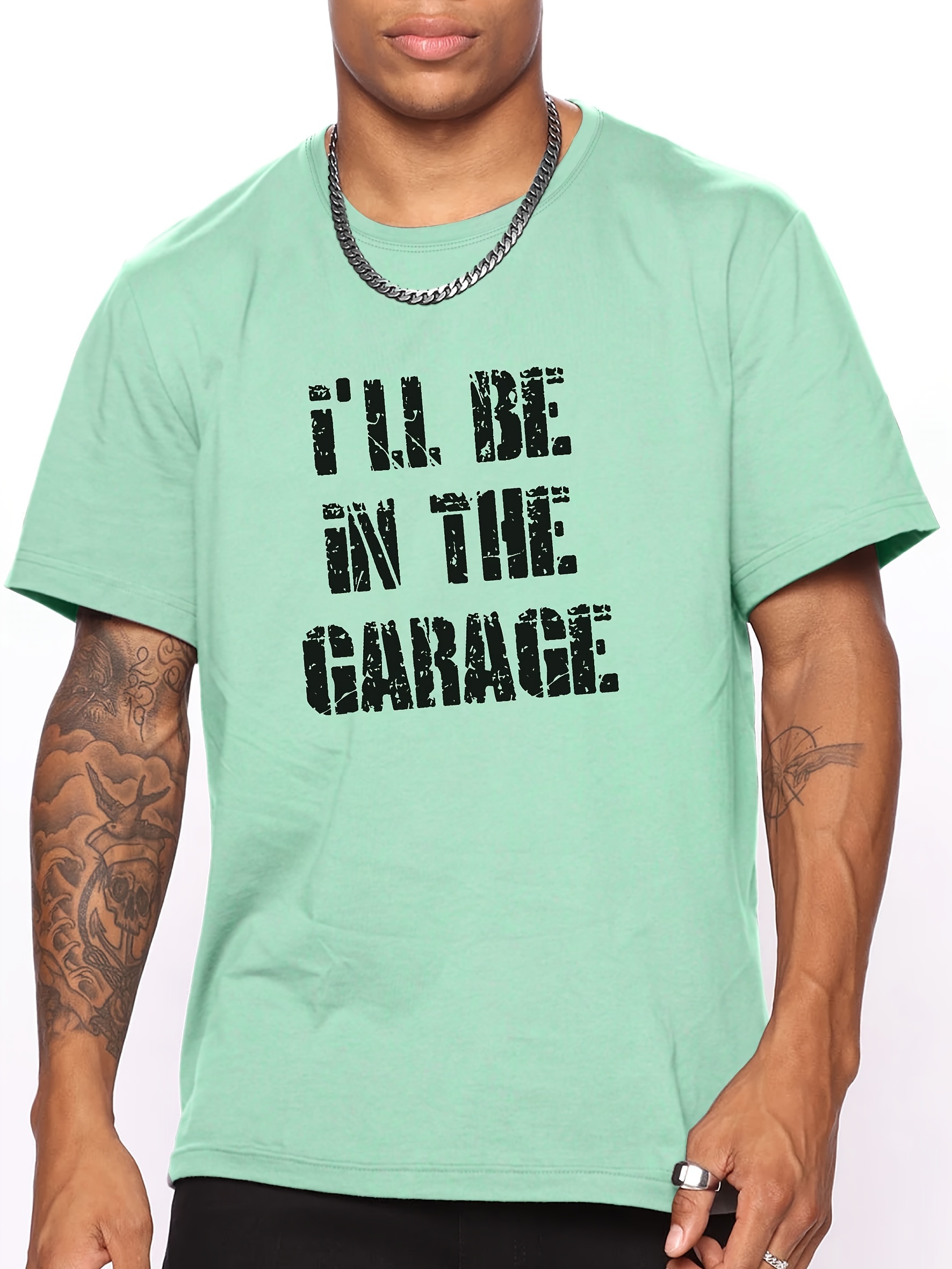 vintage ill be in the garage letter graphic print mens creative top casual short sleeve crew neck t shirt mens clothing for summer outdoor details 7