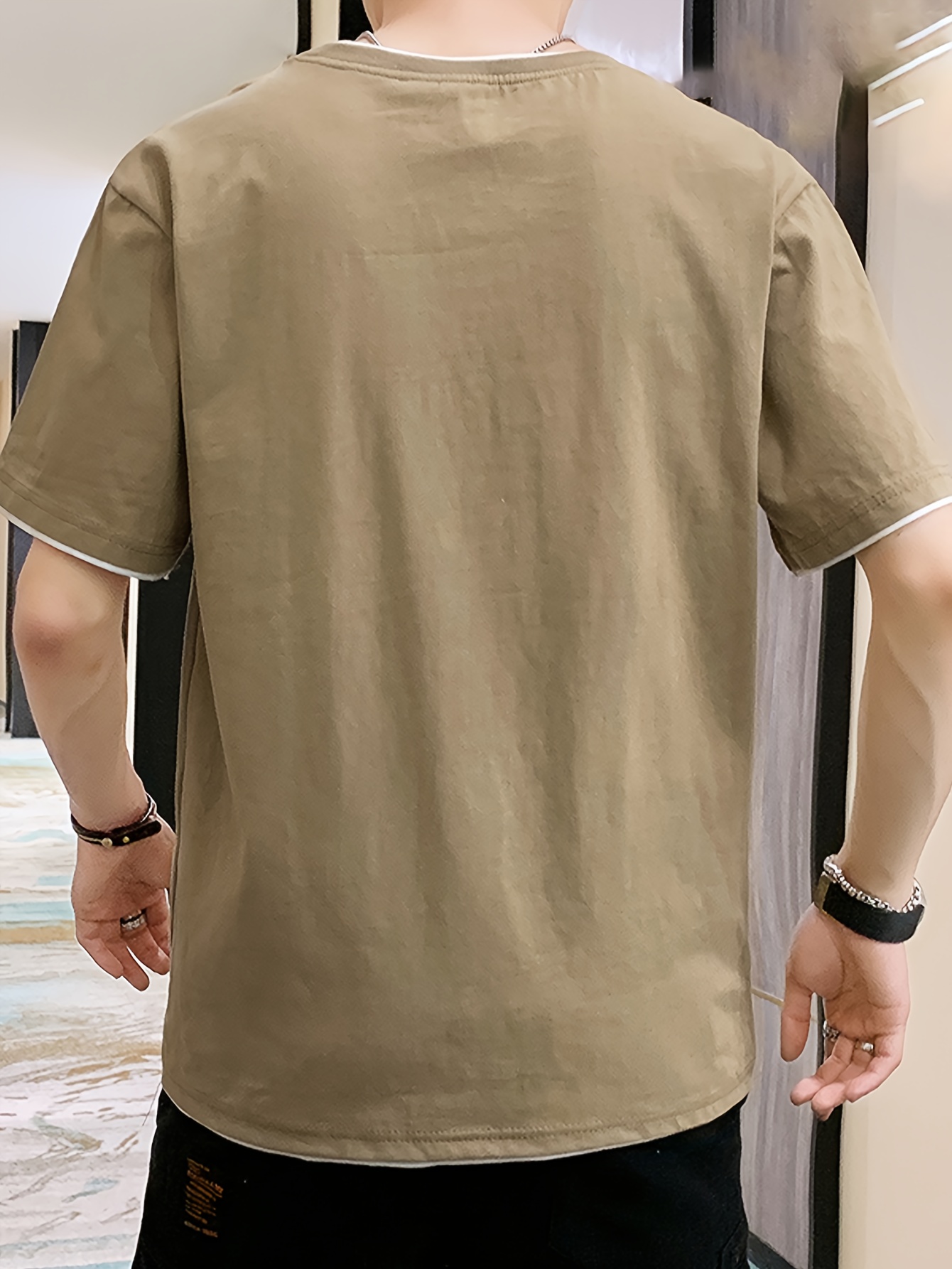 mens 100 cotton color matching t shirt casual   two piece short sleeve crew neck tee mens clothing for outdoor details 11