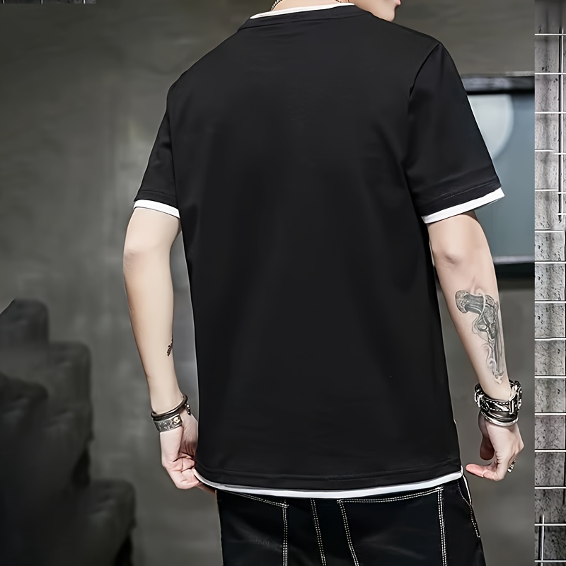 mens 100 cotton color matching t shirt casual   two piece short sleeve crew neck tee mens clothing for outdoor details 15