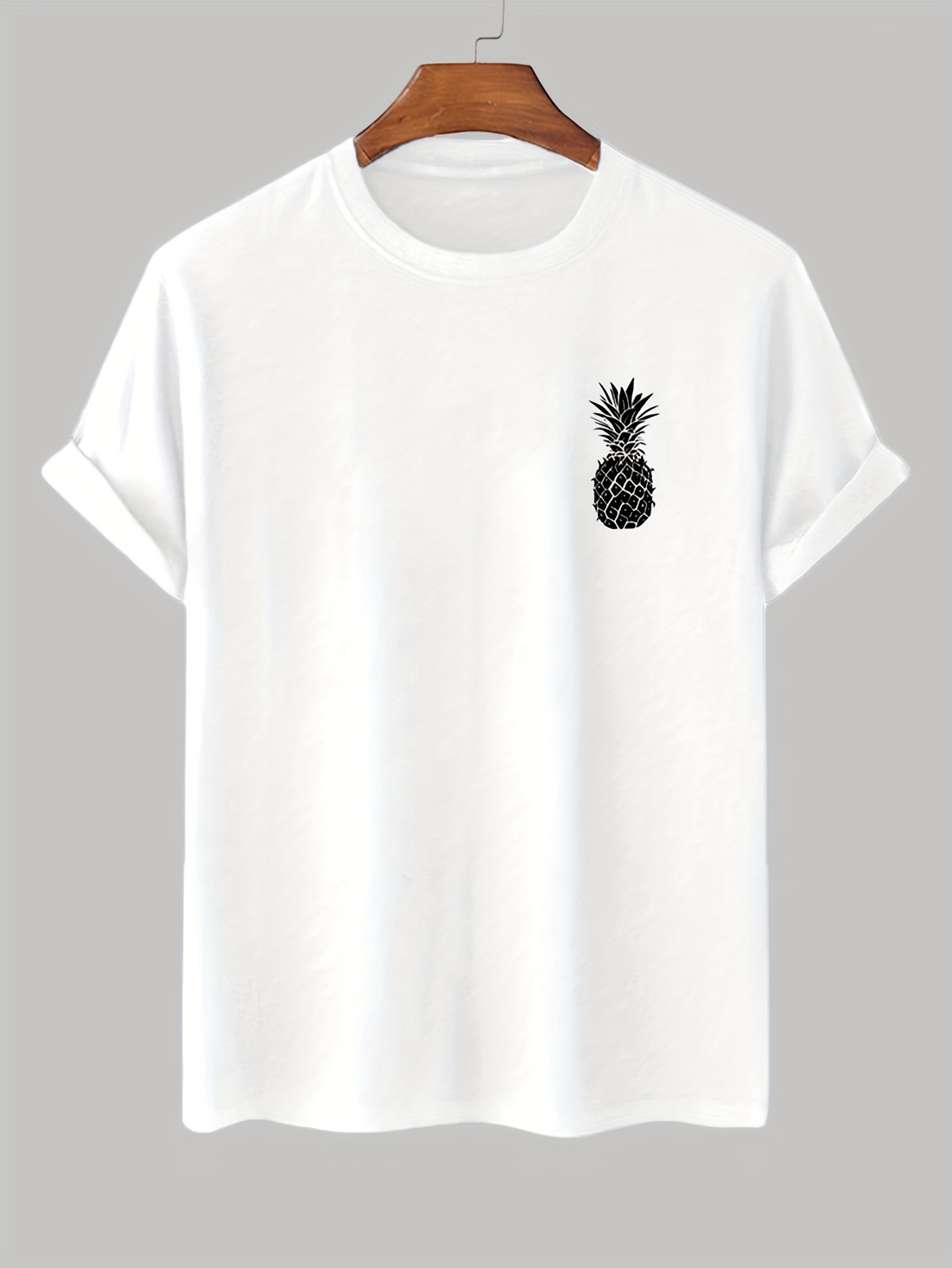 mens 100 cotton pineapple print t shirt casual short sleeve crew neck tee mens clothing for outdoor details 3