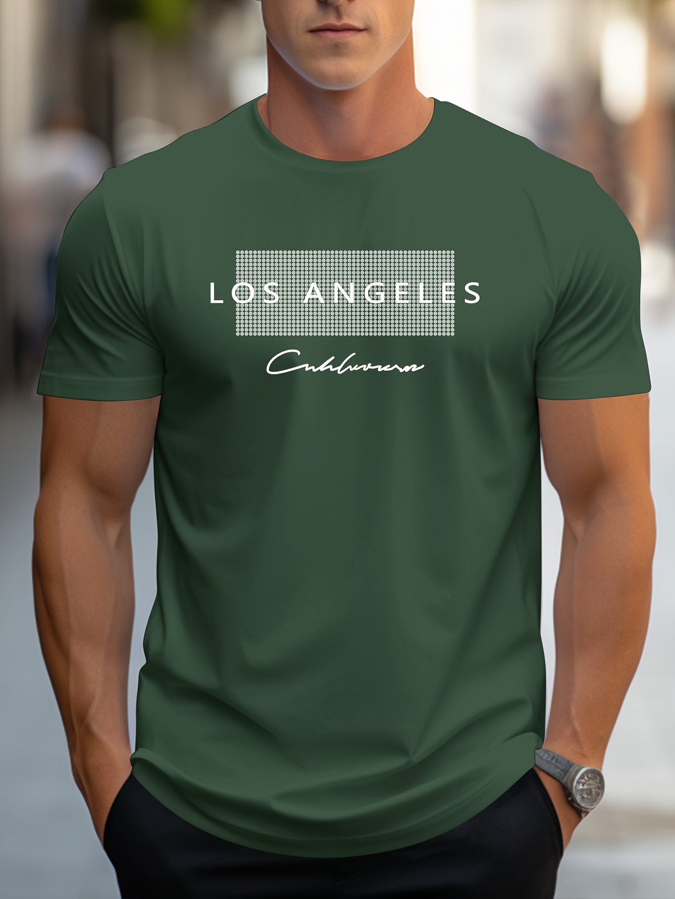 los angeles graphic print mens creative top casual short sleeve crew neck t shirt mens clothing for summer outdoor details 5