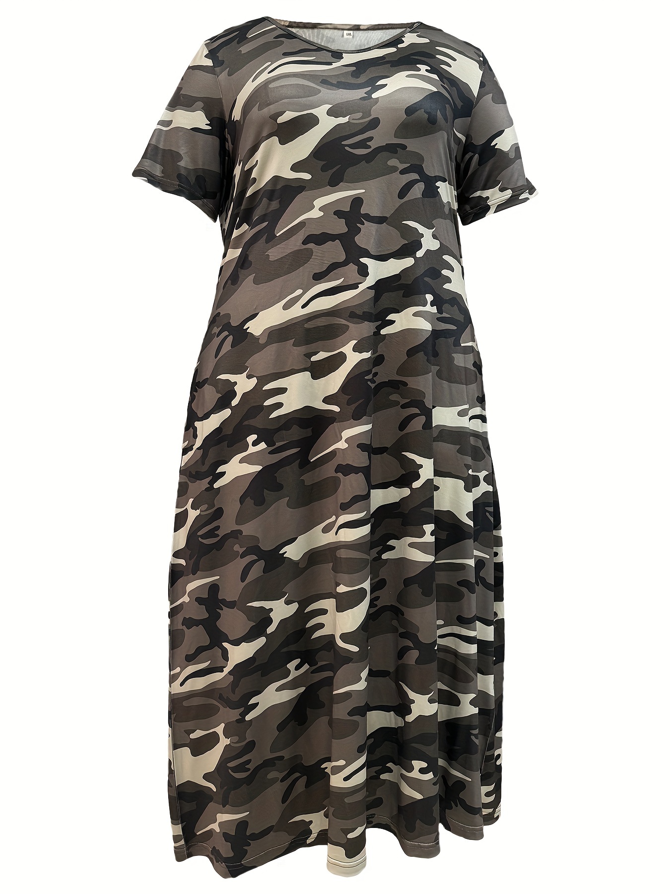 plus size camouflage print tee dress casual pocket short sleeve v neck dress for spring summer womens plus size clothing details 0