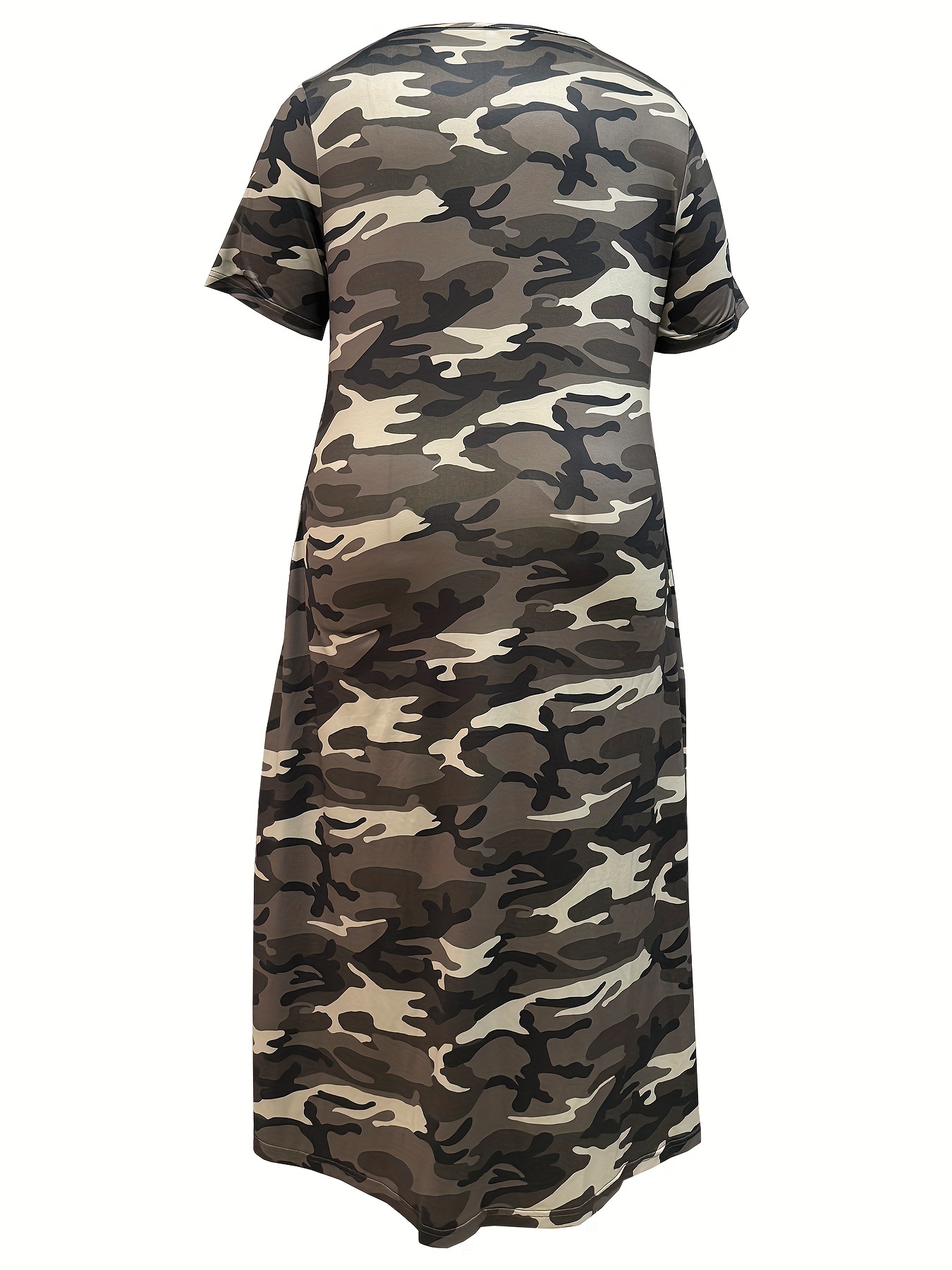 plus size camouflage print tee dress casual pocket short sleeve v neck dress for spring summer womens plus size clothing details 2