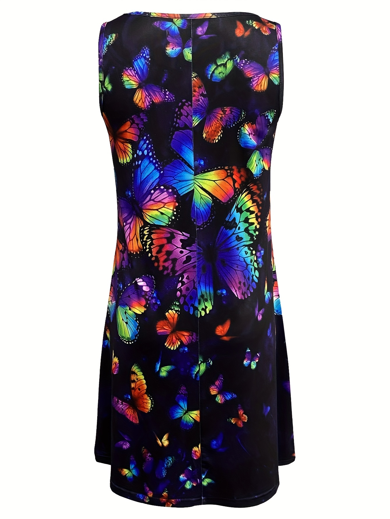 plus size colorful butterfly print tank dress casual sleeveless crew neck dress for spring summer womens plus size clothing details 0