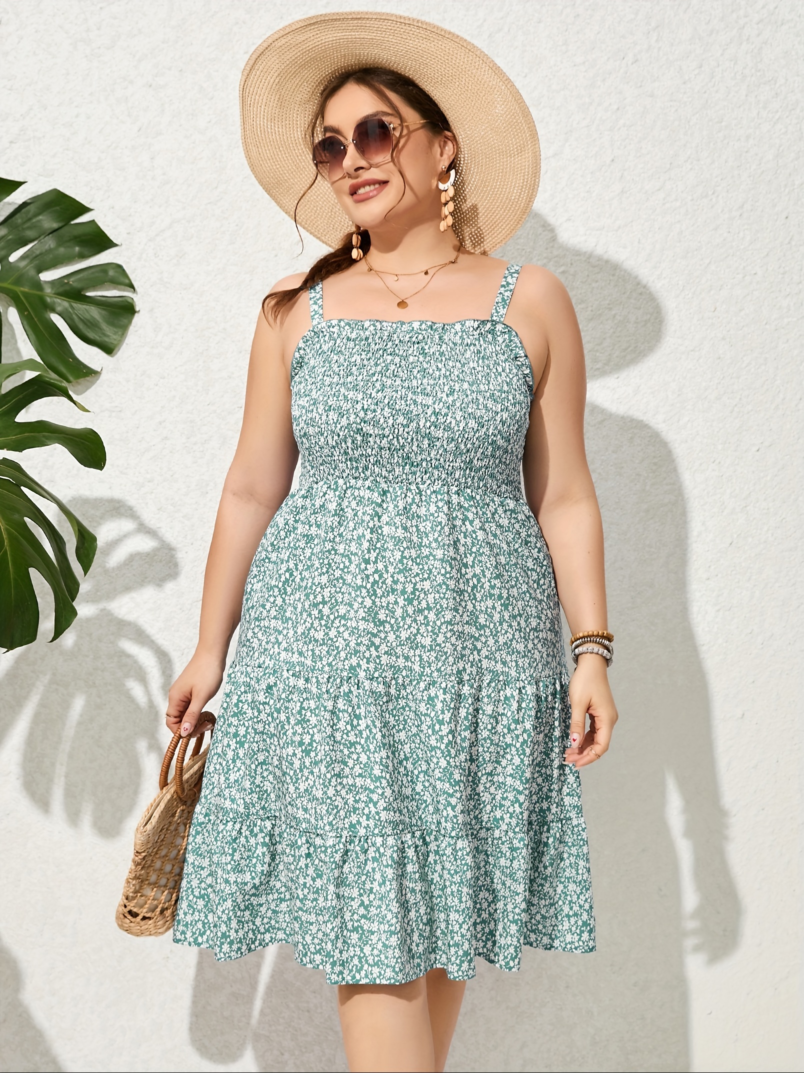 plus size summer dresses womens sleeveless square neck smocked flowy ruffle a line maxi dress details 3