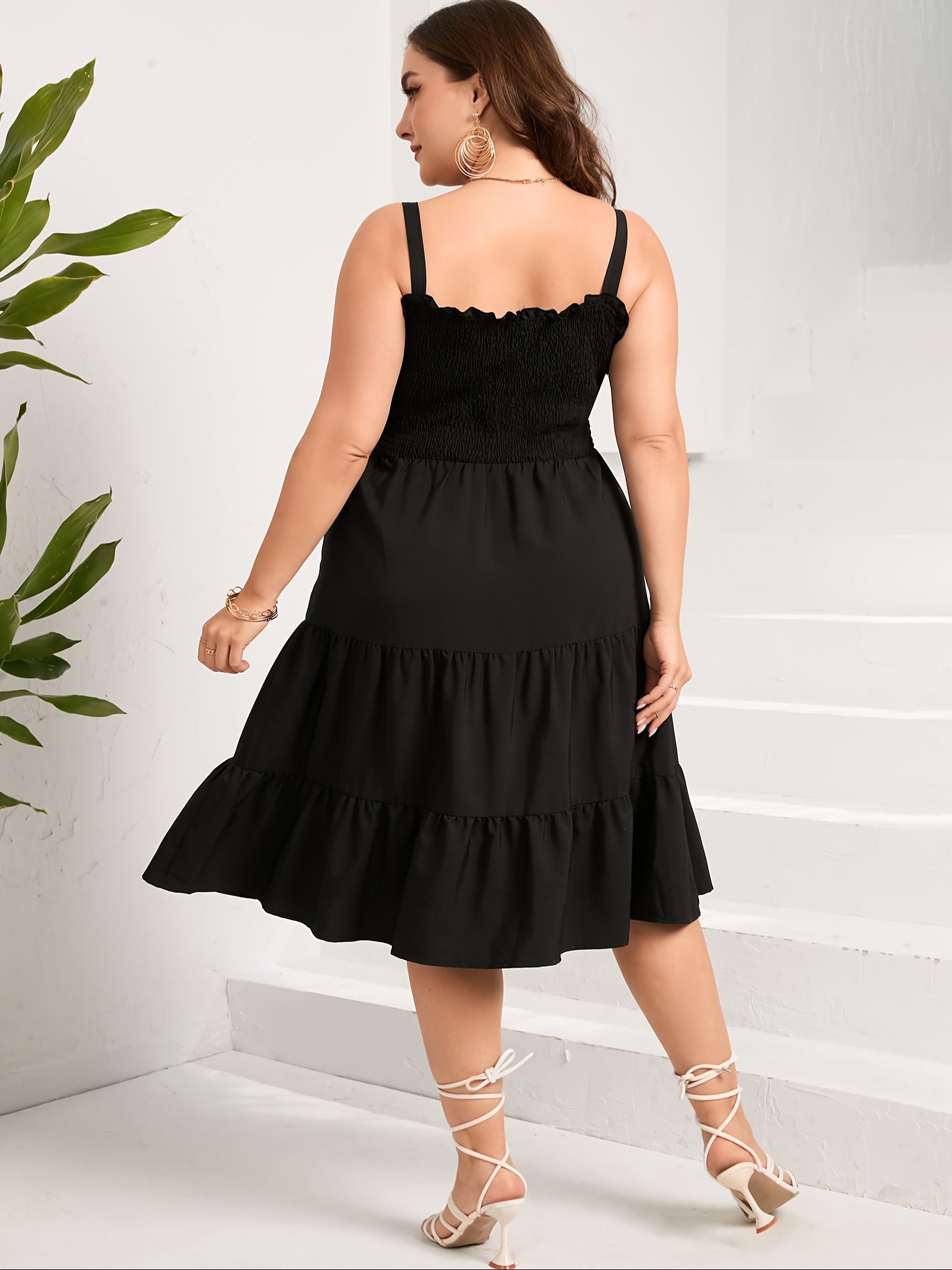 plus size summer dresses womens sleeveless square neck smocked flowy ruffle a line maxi dress details 21