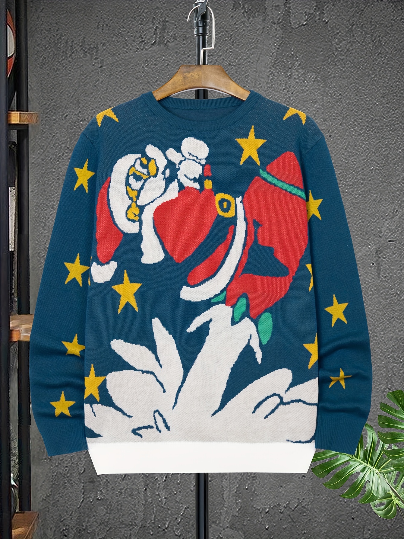 funny christmas santa pattern knitted sweater mens casual warm   stretch crew neck pullover sweater for men fall winter details 5