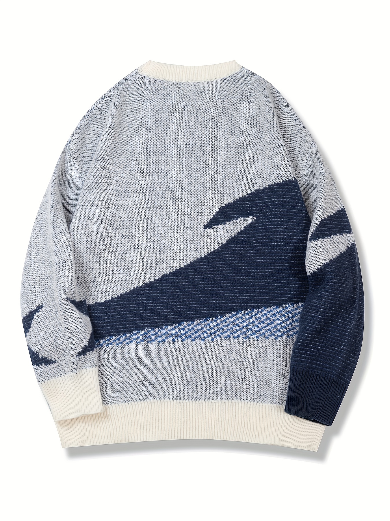 all match knitted cartoon shark pattern sweater mens casual warm slightly stretch crew neck pullover sweater for men fall winter details 0