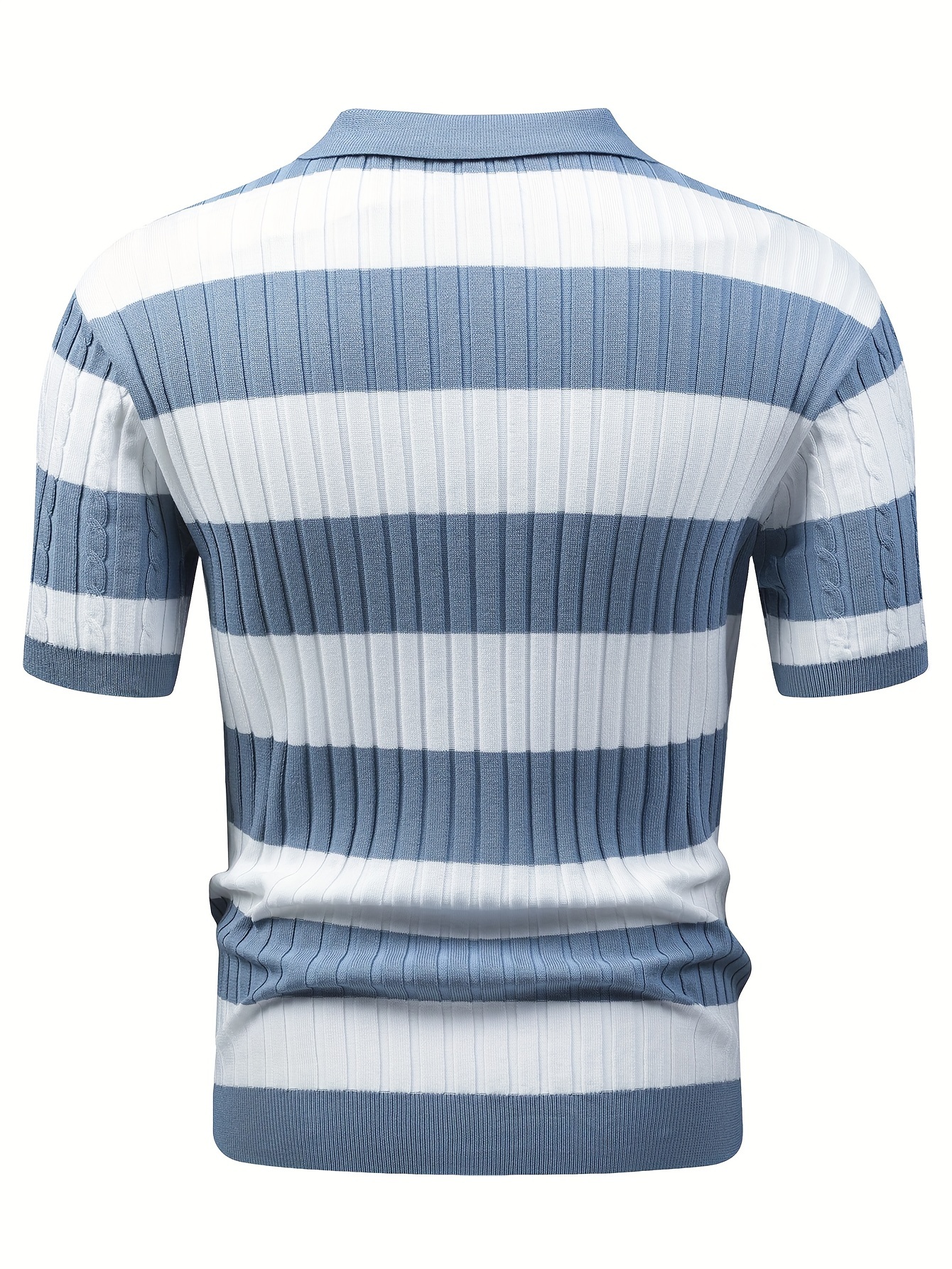 mens blue white stripe color block short sleeve v neck lapel shirt for summer daily details 0