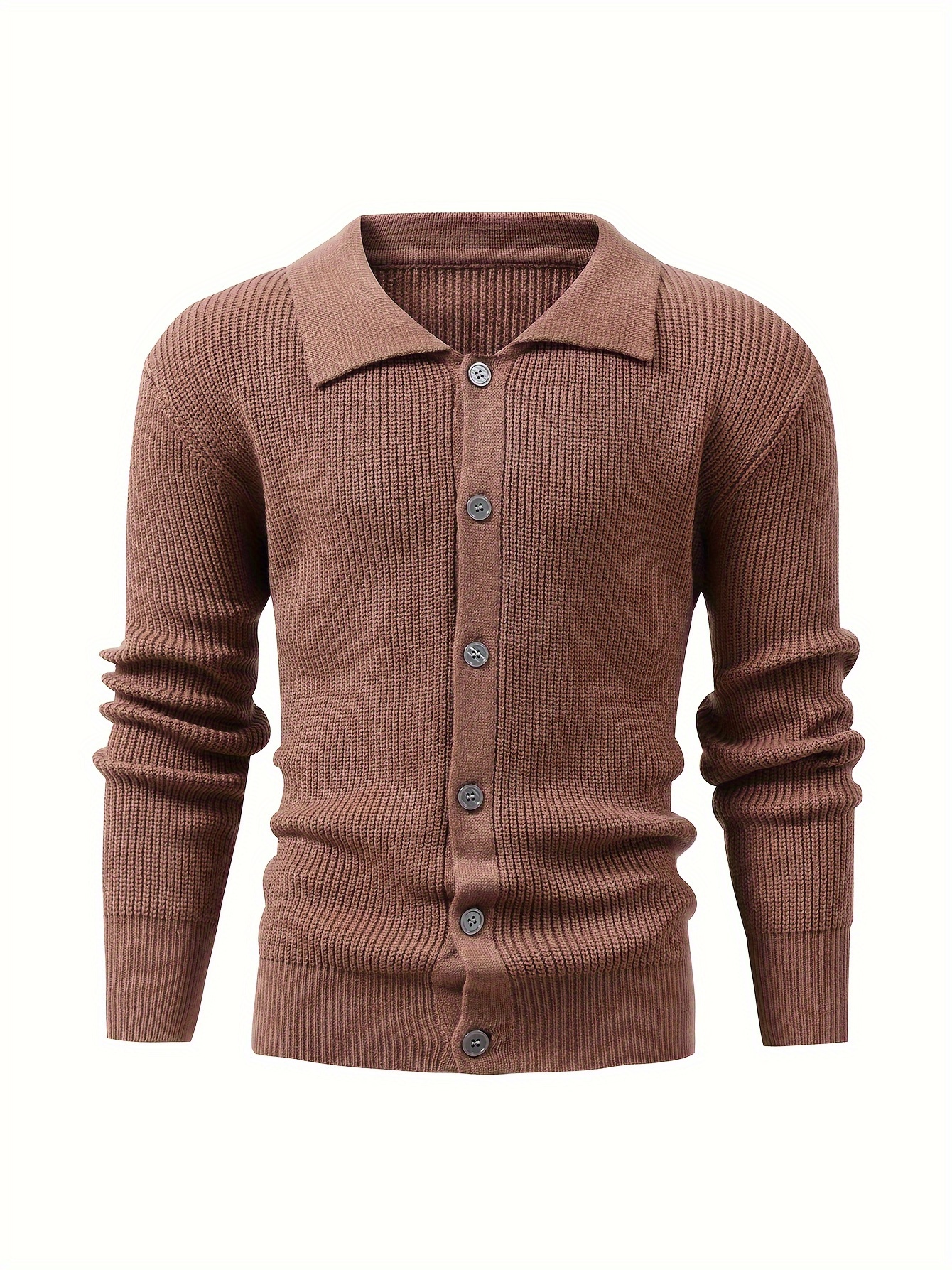 mens solid loose knitted cardigan casual   stretch button up breathable long sleeve lapel top for outdoor activities details 4