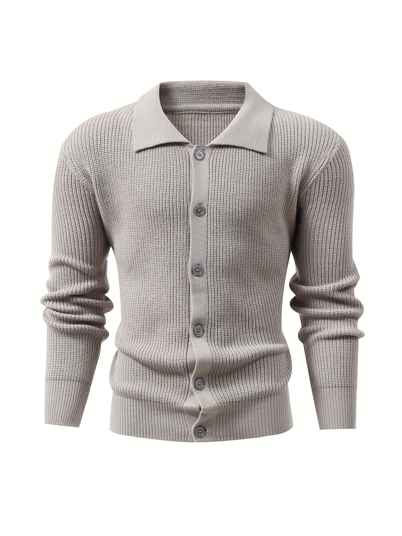 mens solid loose knitted cardigan casual   stretch button up breathable long sleeve lapel top for outdoor activities details 16