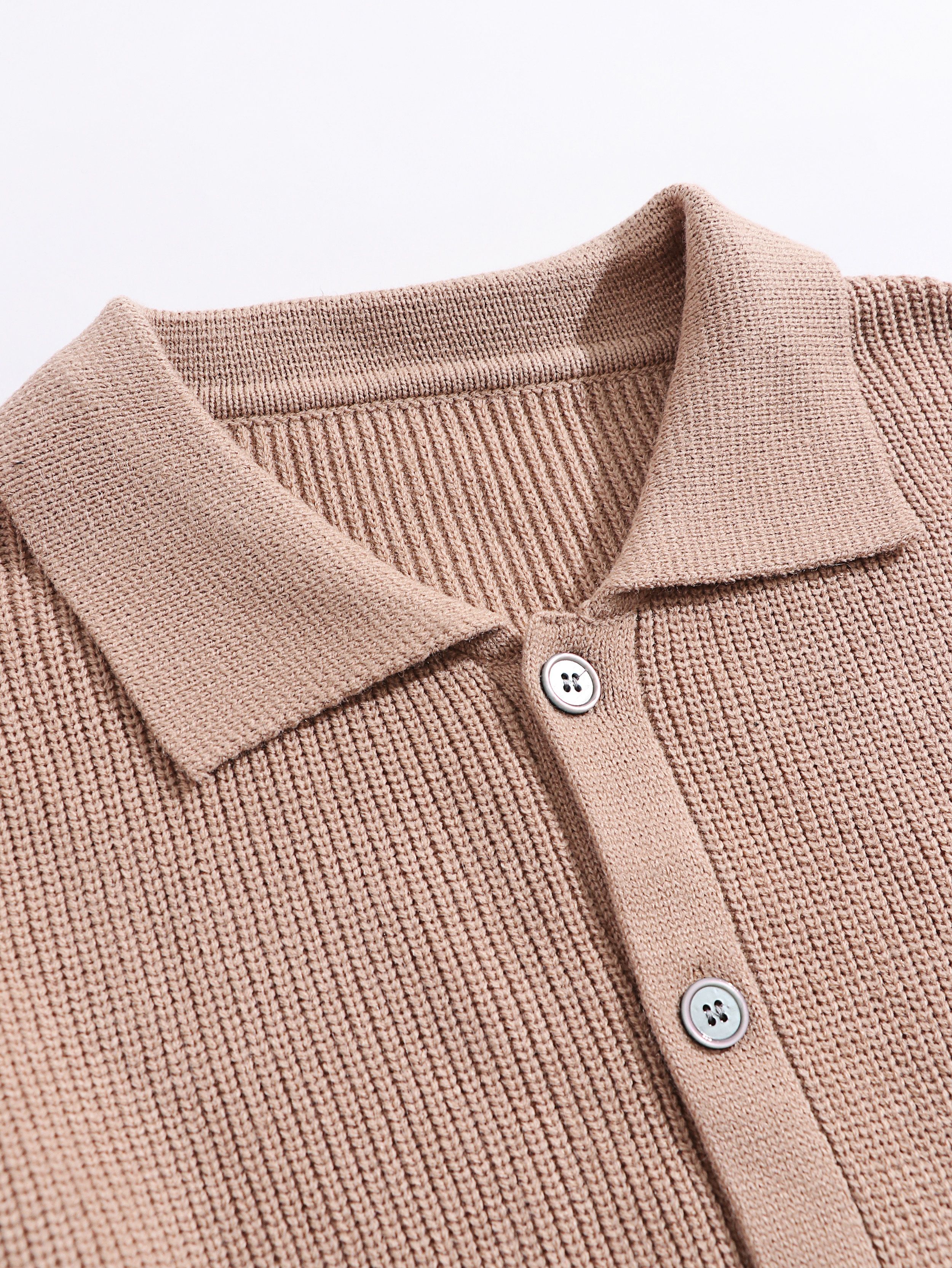 mens solid loose knitted cardigan casual   stretch button up breathable long sleeve lapel top for outdoor activities details 28