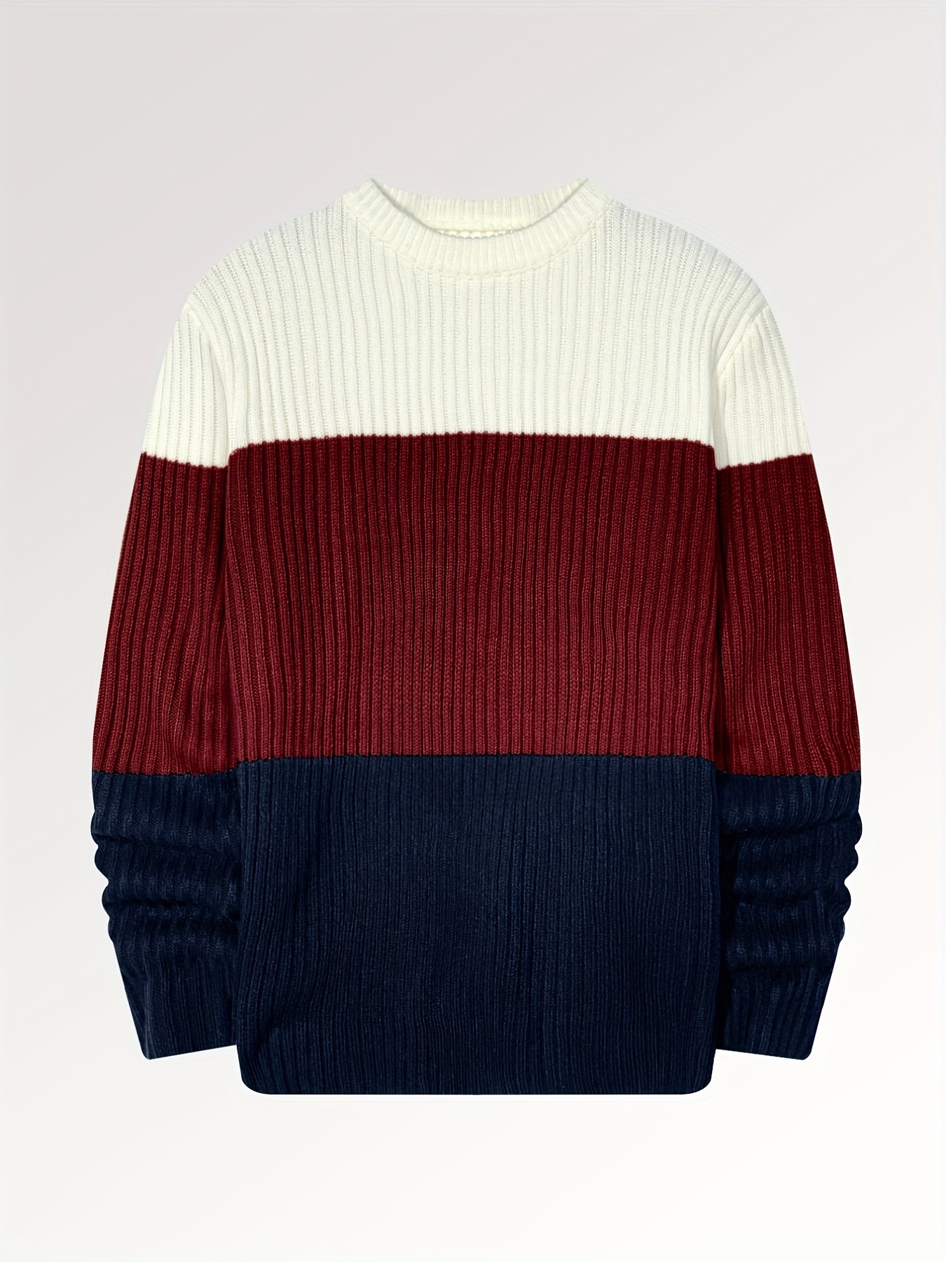 mens color block crew neck pullovers knit sweater top details 0