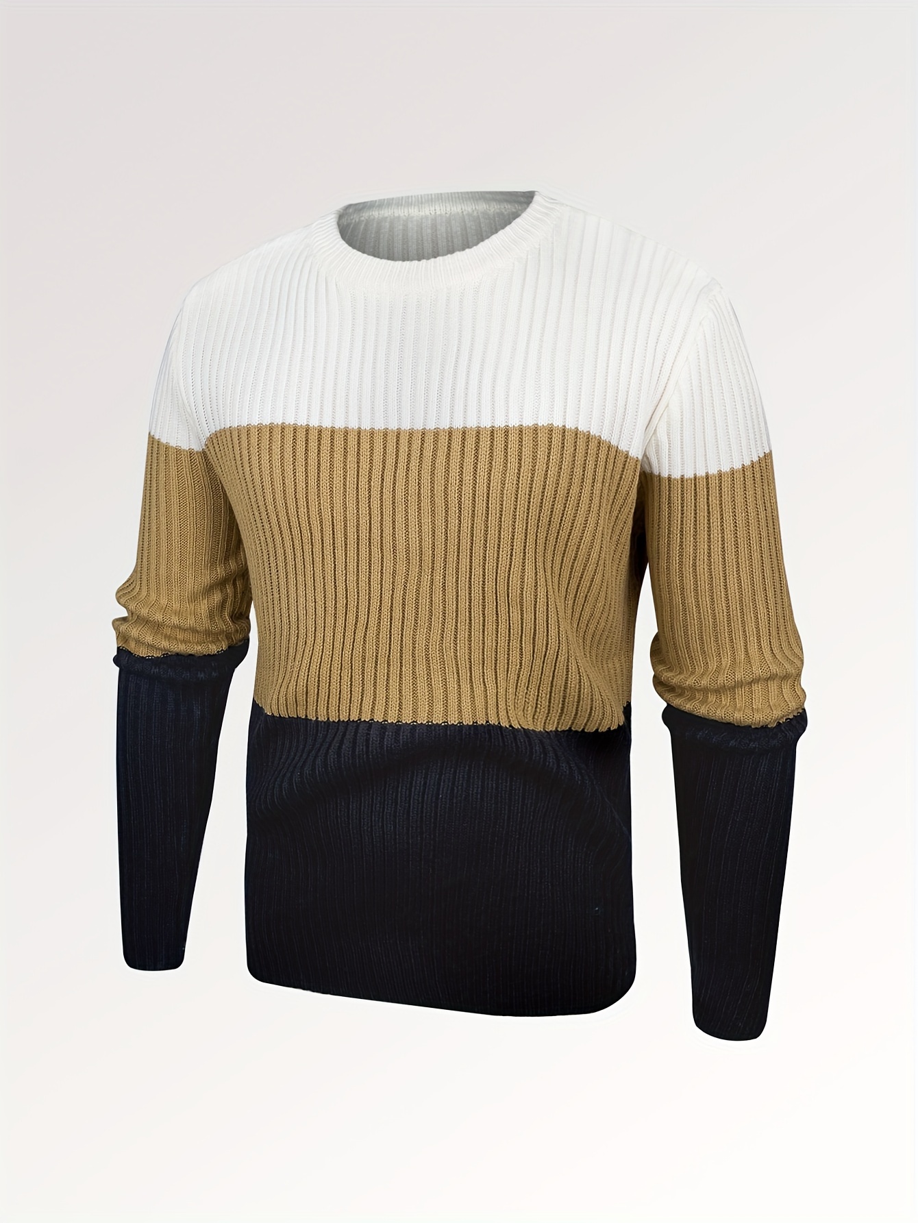 mens color block crew neck pullovers knit sweater top details 5