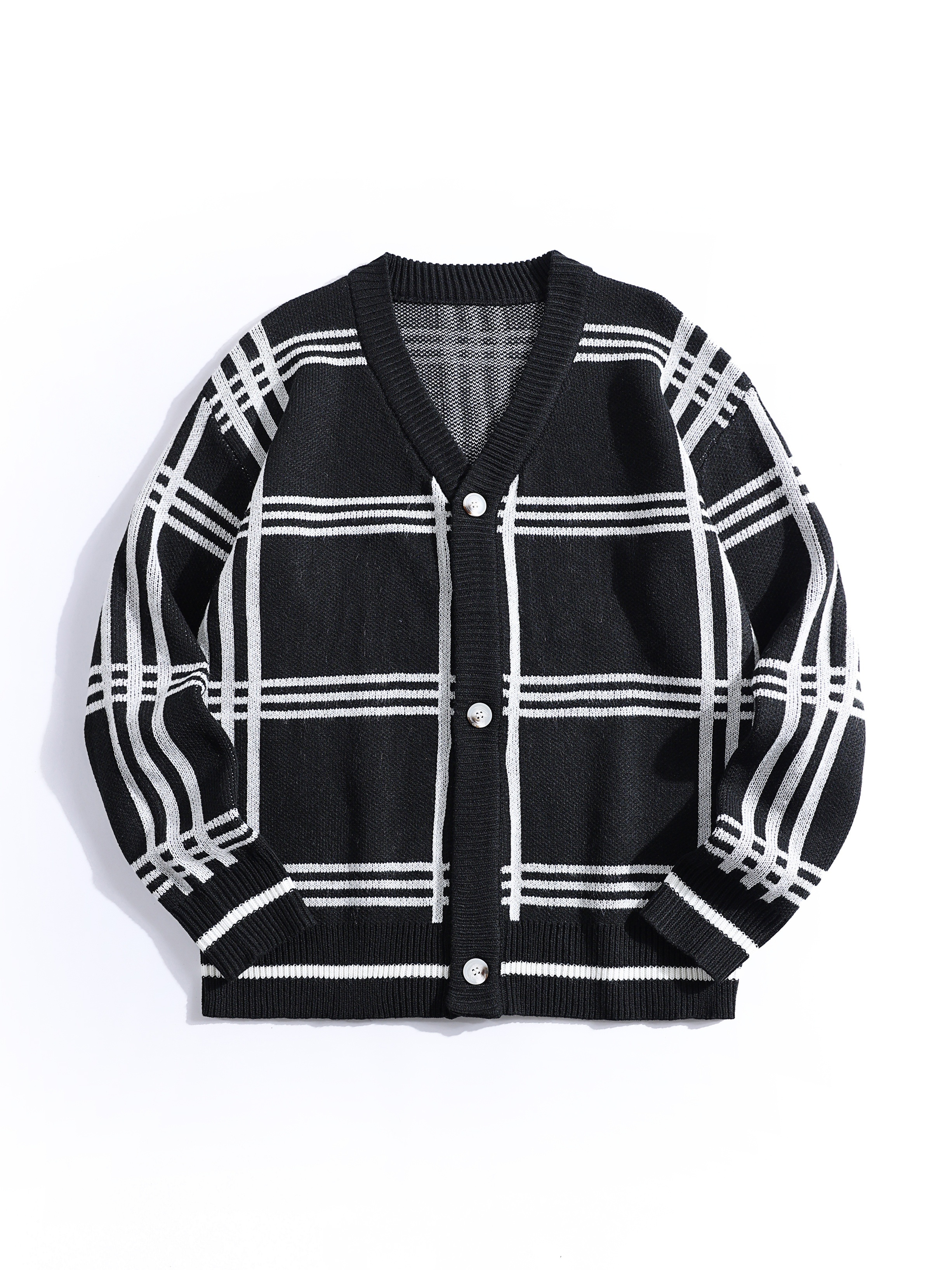 mens striped knitted cardigan casual long sleeve v neck top for outdoor activities details 1