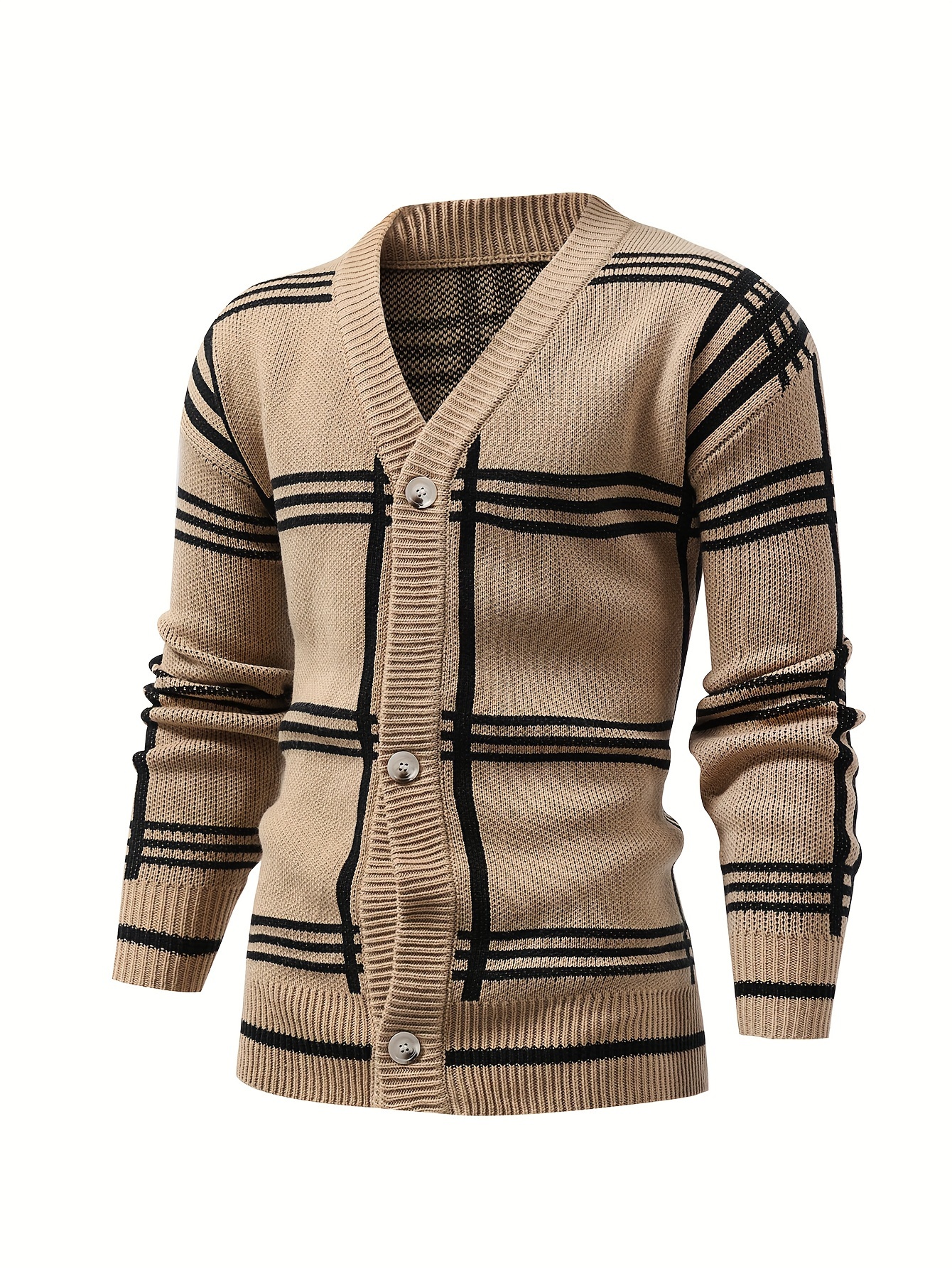 mens striped knitted cardigan casual long sleeve v neck top for outdoor activities details 10