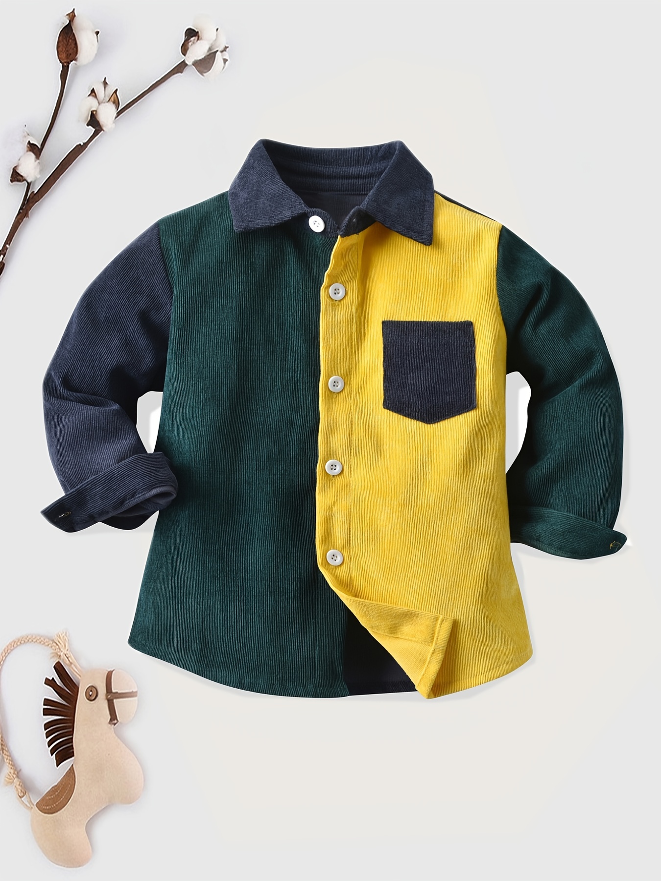 toddler boys long sleeve colorblock shirt top kids clothes details 1