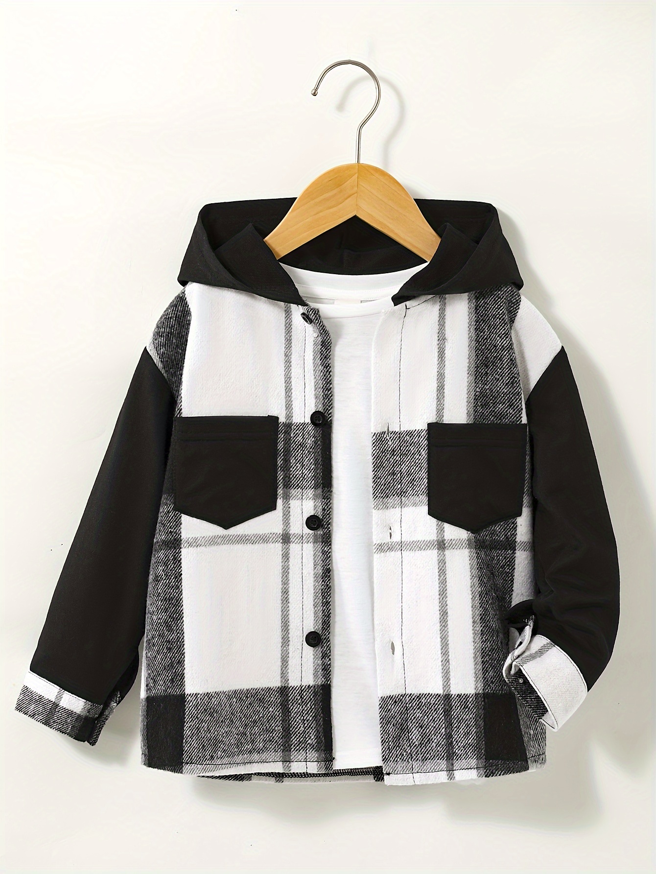 boys trendy cool plaid hooded shirts long sleeve button up tops for spring fall outwear shirts jacket clothes details 0