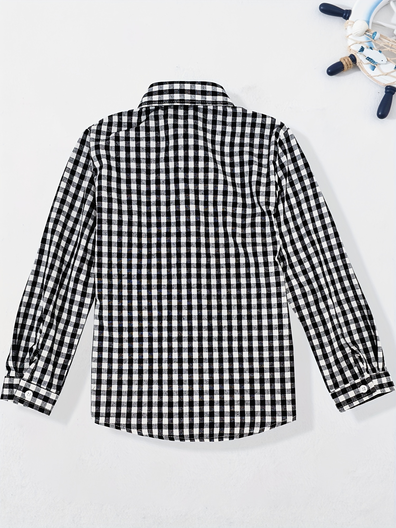 boys stylish cotton plaid shirt long sleeve front button chest pocket spring fall top shirt details 1