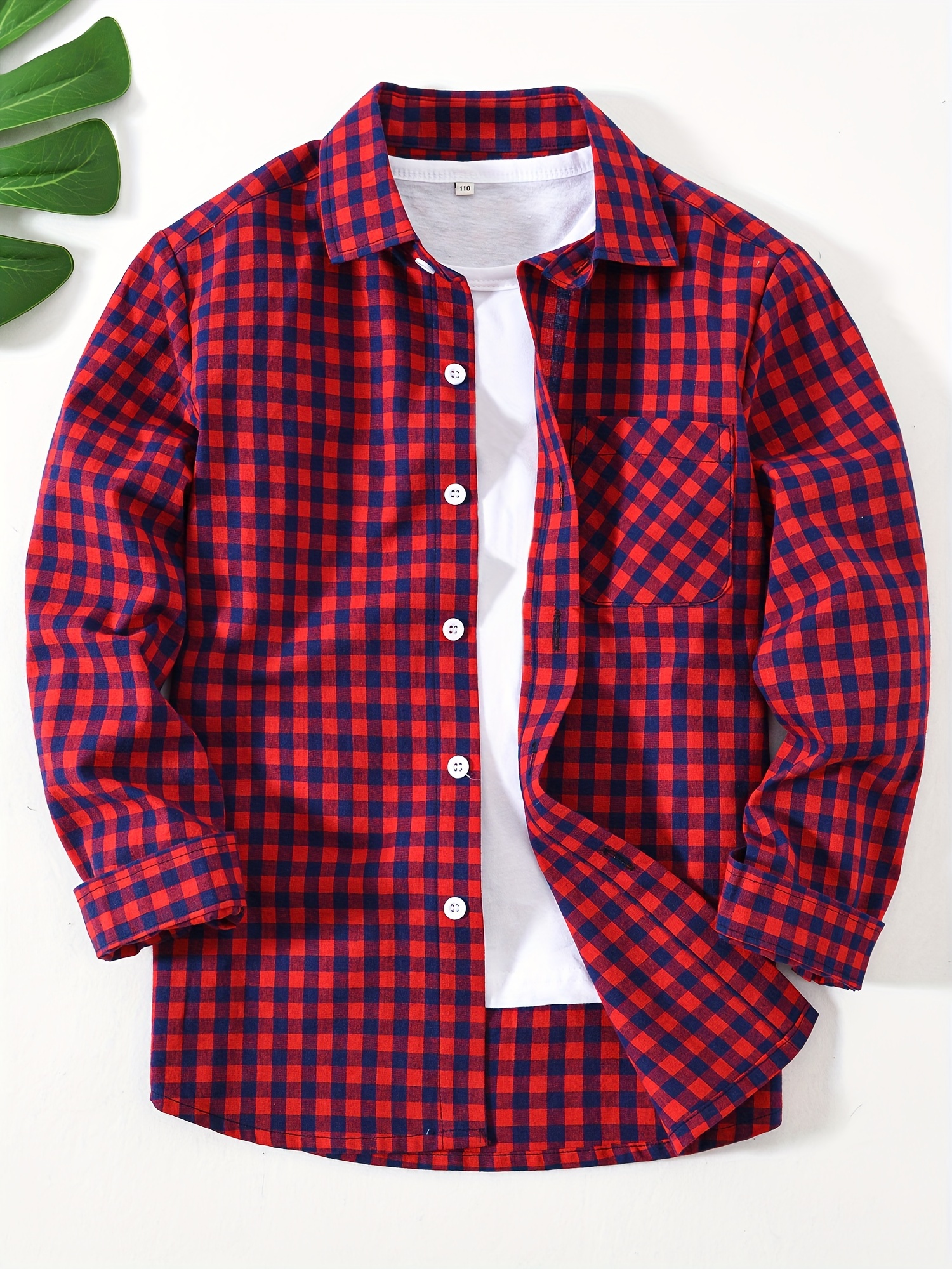 boys stylish cotton plaid shirt long sleeve front button chest pocket spring fall top shirt details 10