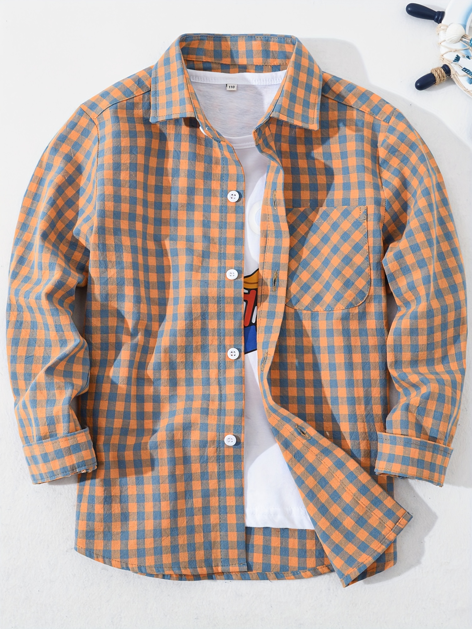 boys stylish cotton plaid shirt long sleeve front button chest pocket spring fall top shirt details 20