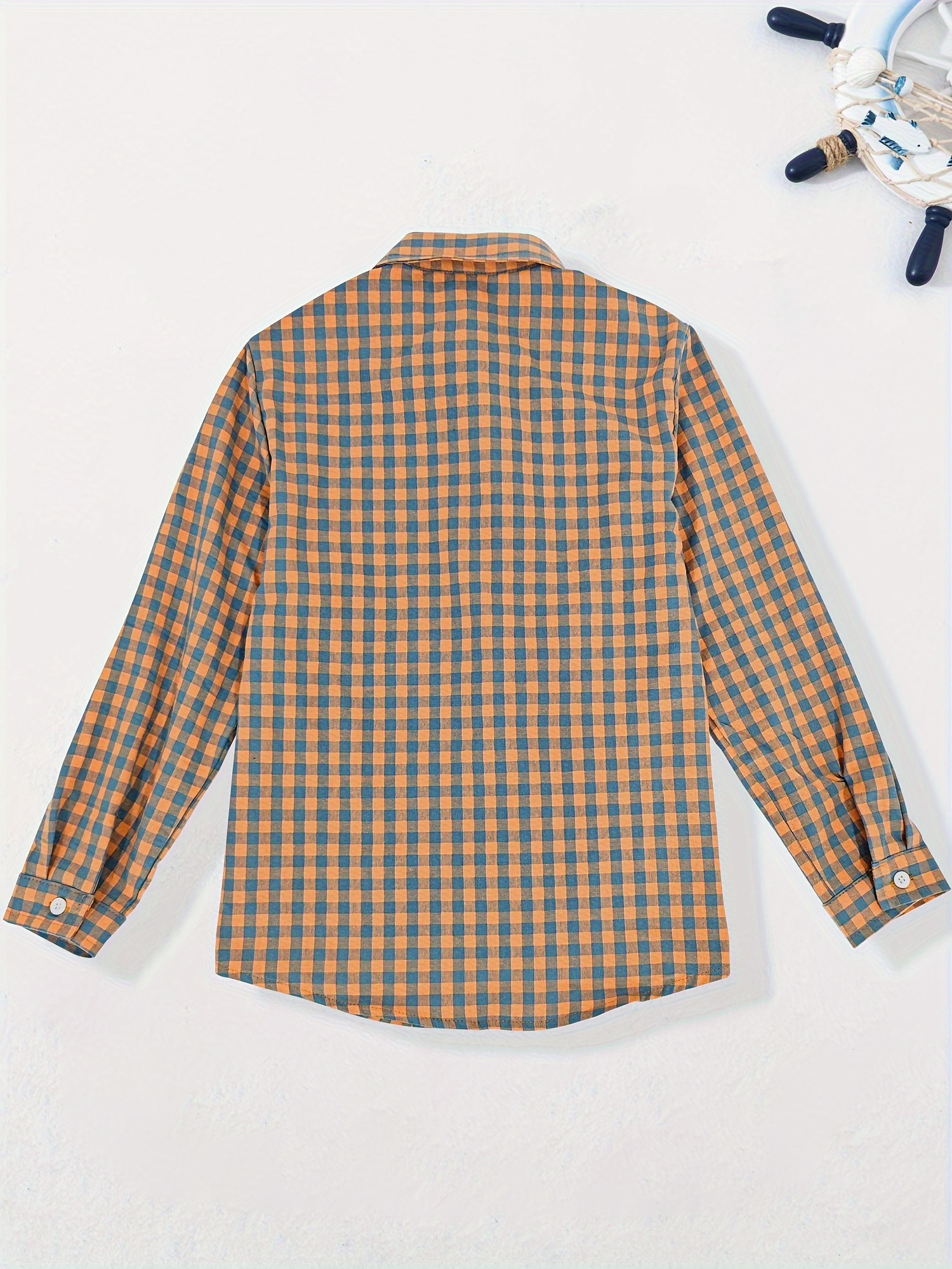 boys stylish cotton plaid shirt long sleeve front button chest pocket spring fall top shirt details 21