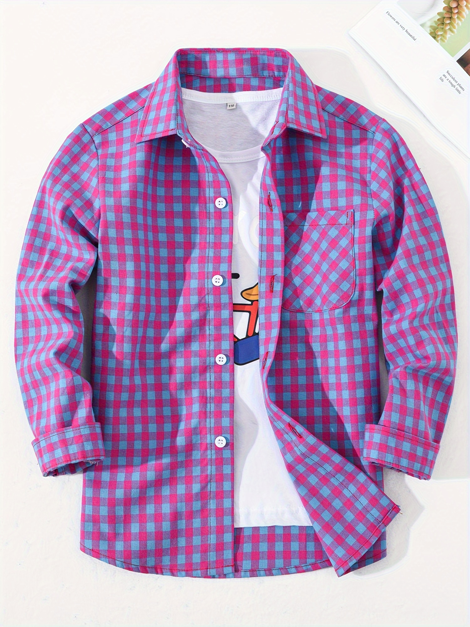 boys stylish cotton plaid shirt long sleeve front button chest pocket spring fall top shirt details 41